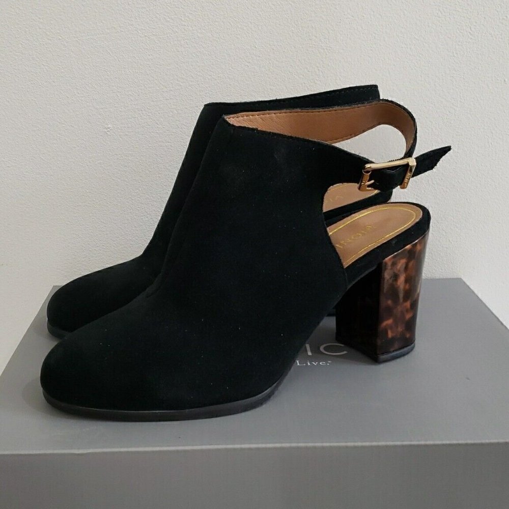 Vionic Lacey Black Tortoise Suede Block Heel Slingback Women's Sz 9 - Picture 3 of 8
